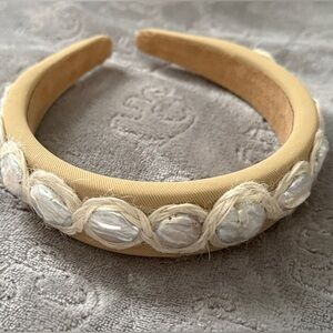Elegant Tan Headband with Pearl Accents